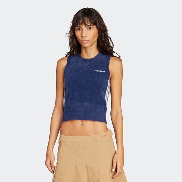 レディース フラッフィー ニットベスト  ナイトインディゴ×オフホワイト