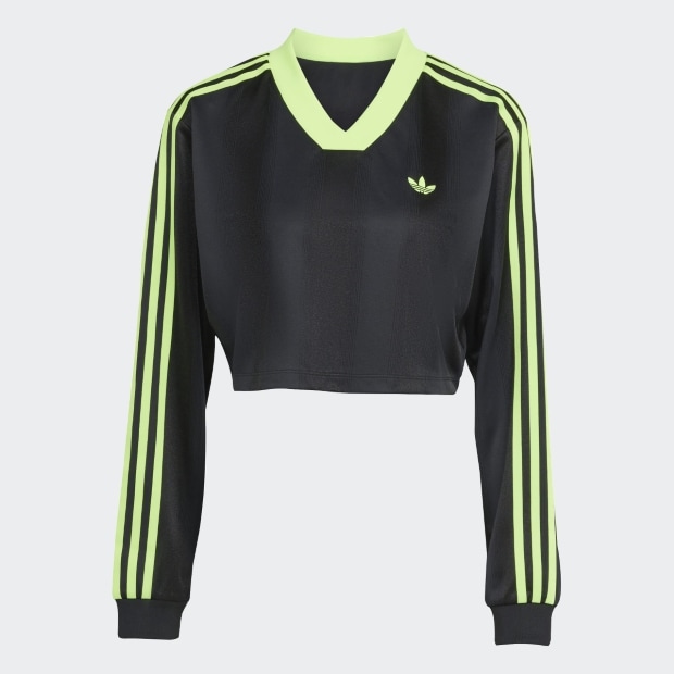 【中古】アディダス adidas アディカラー サッカー ジャカード クロップ 長袖Ｔシャツ ブラック【サイズJP M】【レディース】 レディース アディカラー サッカー ジャカード クロップ 長袖Tシャツ