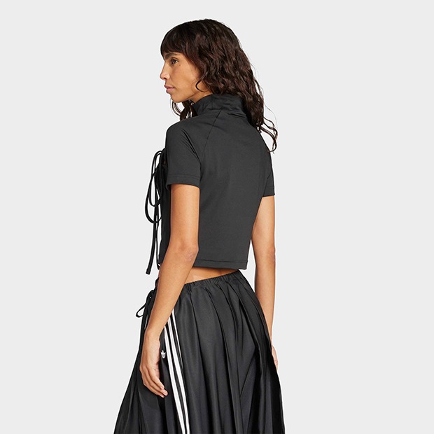 レディース リボン カットアウト クロップトップス ブラック