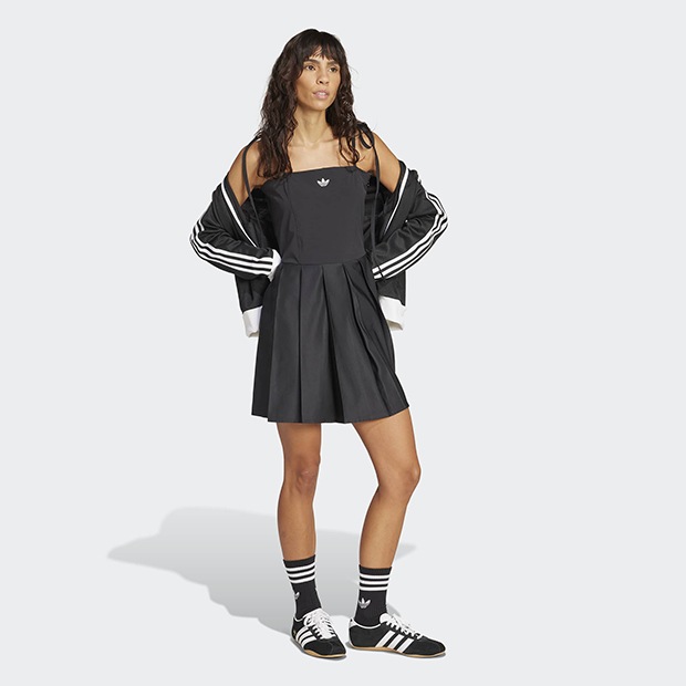 レディース リボン プリーツ ミニ ドレス ブラック