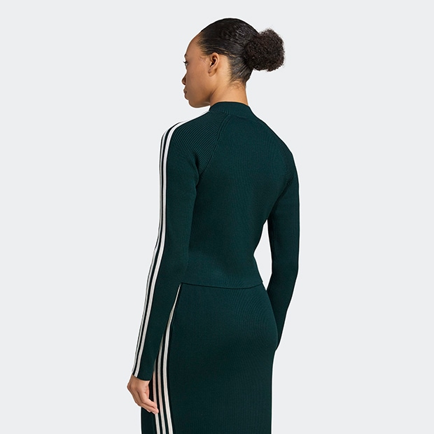 レディース アディカラー スリーストライプス スリムニット トラックトップ　オーロラアイビー　