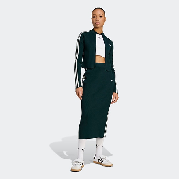 レディース アディカラー スリーストライプス スリムニット トラックトップ　オーロラアイビー　