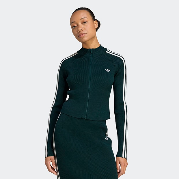 レディース アディカラー スリーストライプス スリムニット トラックトップ　オーロラアイビー　