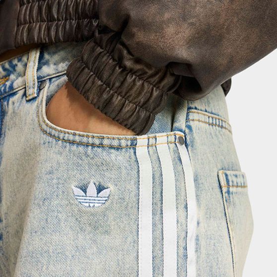 新品29⭐️adidasルーズデニム ディストレスト パンツ ダメージ加工 ブルー レディース ADIDAS ORIGINALS ルーズデニム ディストレスト パンツ