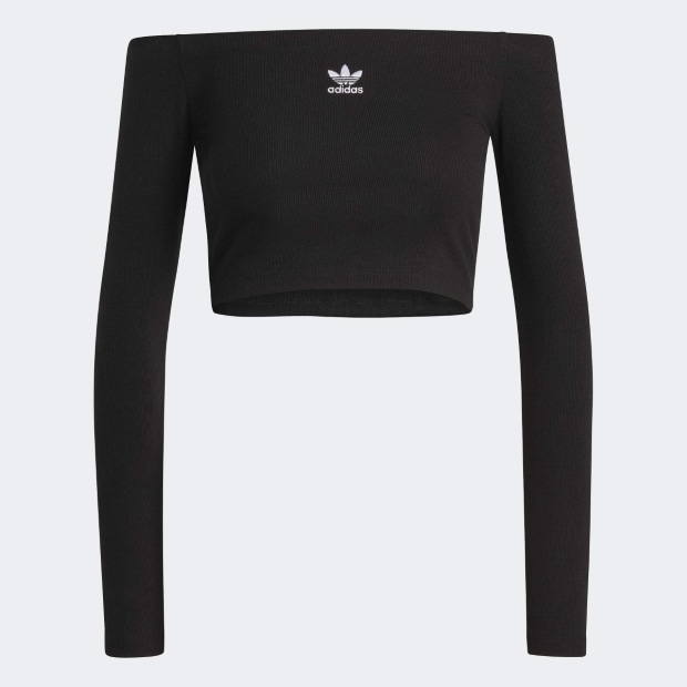 レディース エッセンシャルズ リブ オフショルダー 長袖Tシャツ