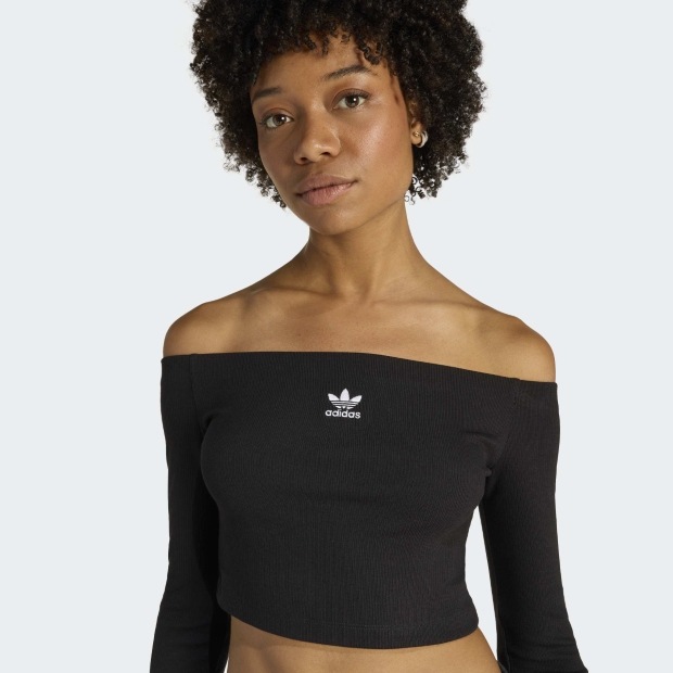 d.i.a. ブラックオフショルダー長袖トップス レディース エッセンシャルズ リブ オフショルダー 長袖Tシャツ