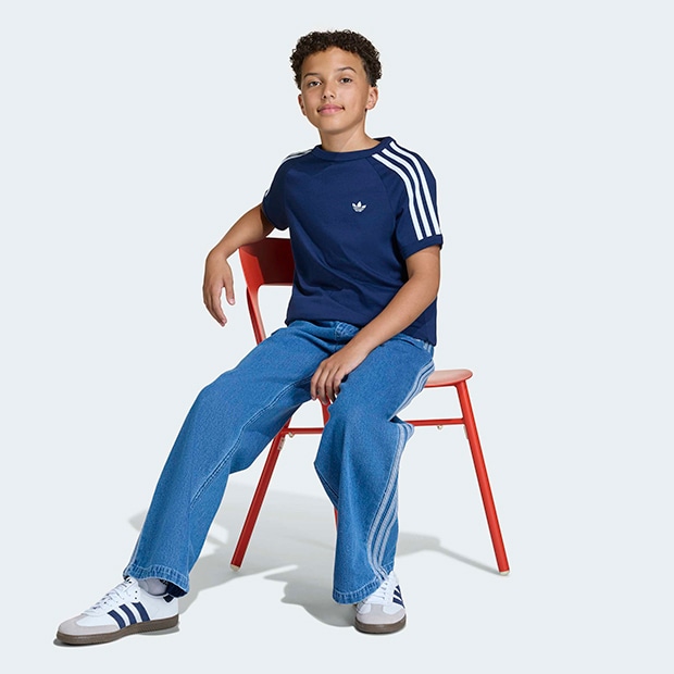 ジュニア キッズ アディカラー ファイヤーバード デニム トラックパンツ（ジャージ）　ミディアムヴィンテージデニム　