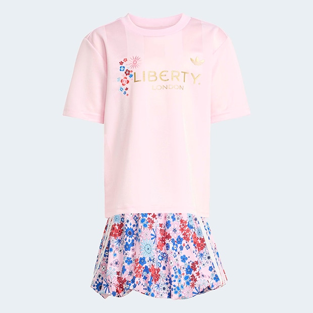 ジュニア キッズ ADIDAS × LIBERTY LONDON スカート 半袖ティー セット クリアピンク