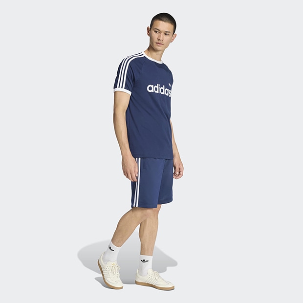 メンズ アディカラー スリーストライプス スリム リンガー Tシャツ　ナイトインディゴ　