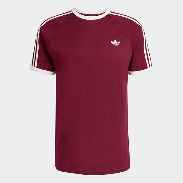 メンズ アディカラー スリーストライプ 半袖 Tシャツ マルーン