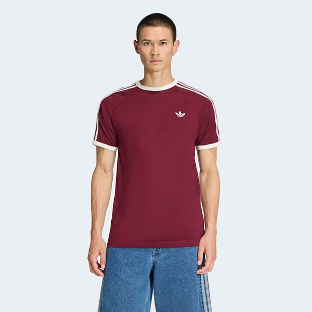 メンズ アディカラー スリーストライプ 半袖 Tシャツ マルーン