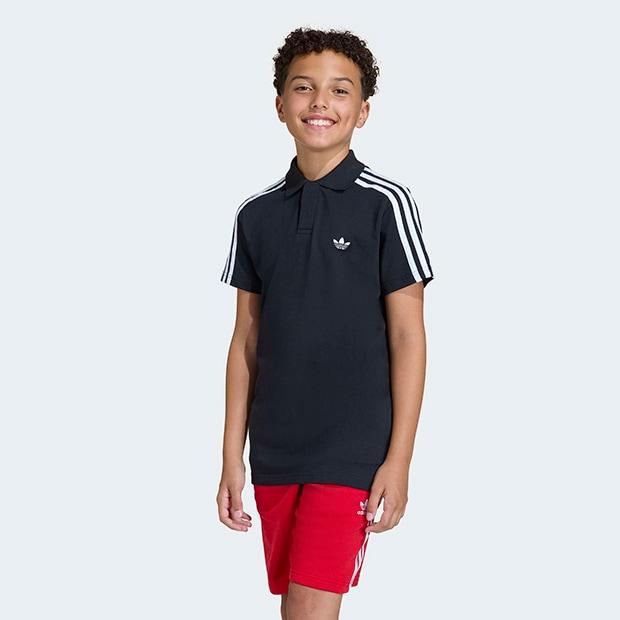 ジュニア キッズ アディカラー スリーストライプス 半袖ポロ Tシャツ　ブラック　