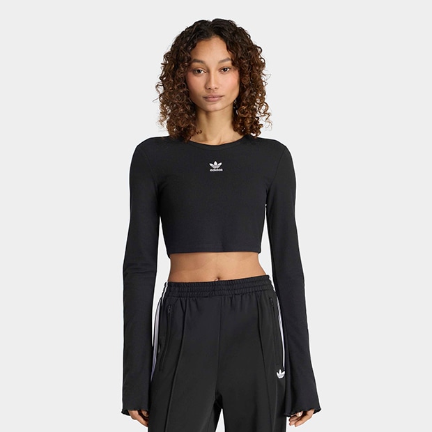 レディース エッセンシャルズ スカラップ エッジ長袖Tシャツ　ブラック　