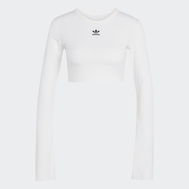 レディース エッセンシャルズ スカラップ エッジ長袖Tシャツ ホワイト