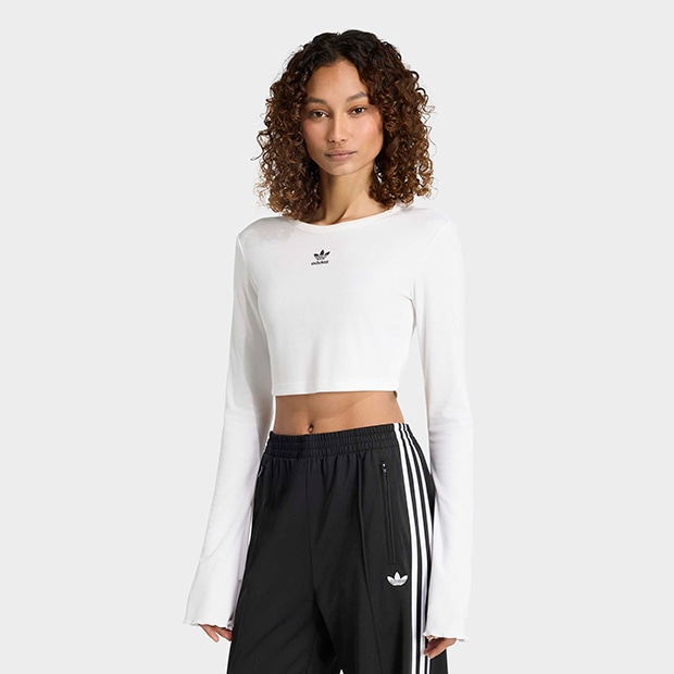 レディース エッセンシャルズ スカラップ エッジ長袖Tシャツ　ホワイト　