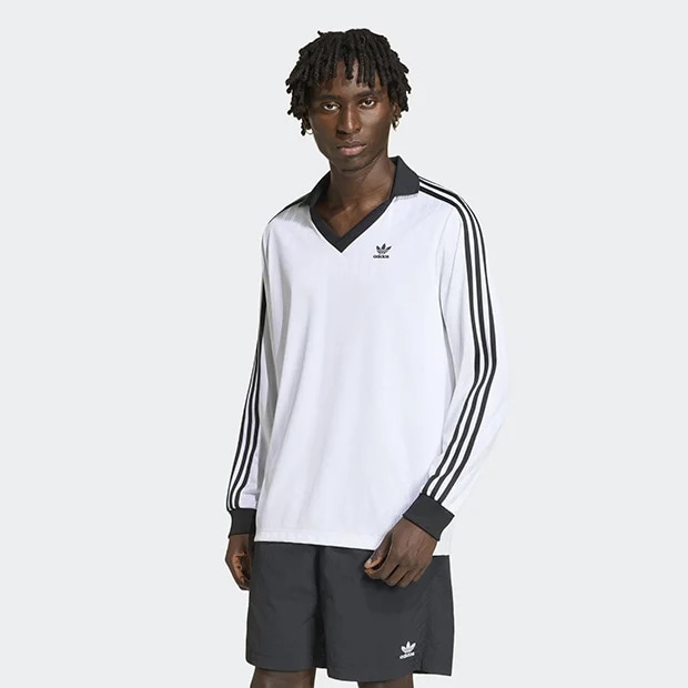 メンズ アディカラー ピケ サッカー長袖Tシャツ　ホワイト　