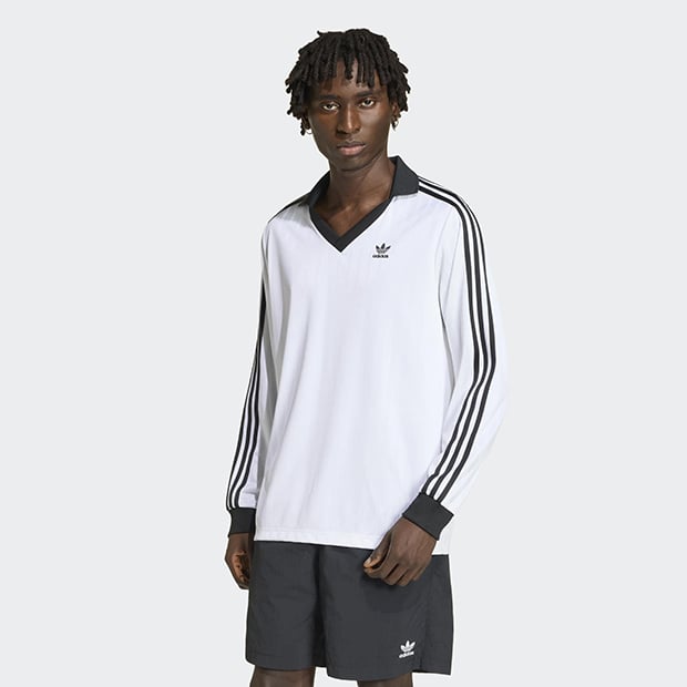 メンズ アディカラー ピケ サッカー長袖Tシャツ　ホワイト　