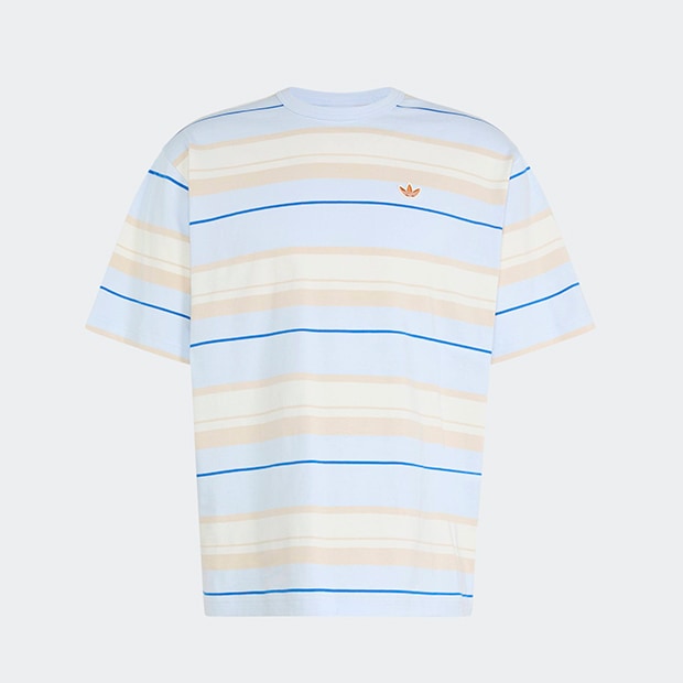 メンズ ストライプ クルーネック 半袖 Tシャツ クリスタルスカイ