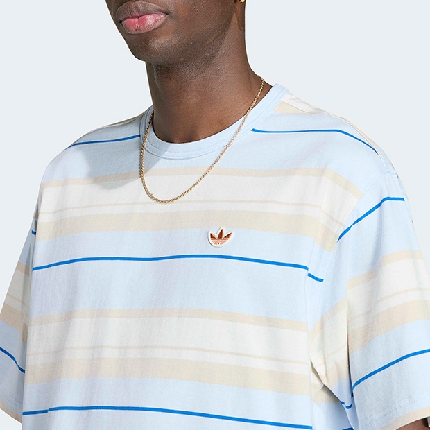 メンズ ストライプ クルーネック 半袖 Tシャツ クリスタルスカイ