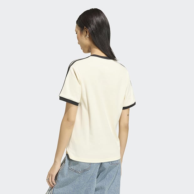 レディース スリーストライプス 半袖 Tシャツ クリームホワイト