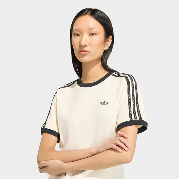 レディース スリーストライプス 半袖 Tシャツ クリームホワイト