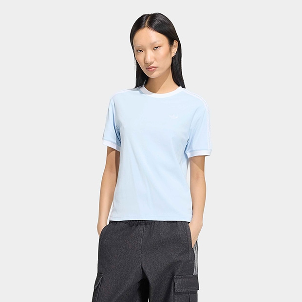 レディース スリーストライプス 半袖 Tシャツ　クリスタルスカイ　