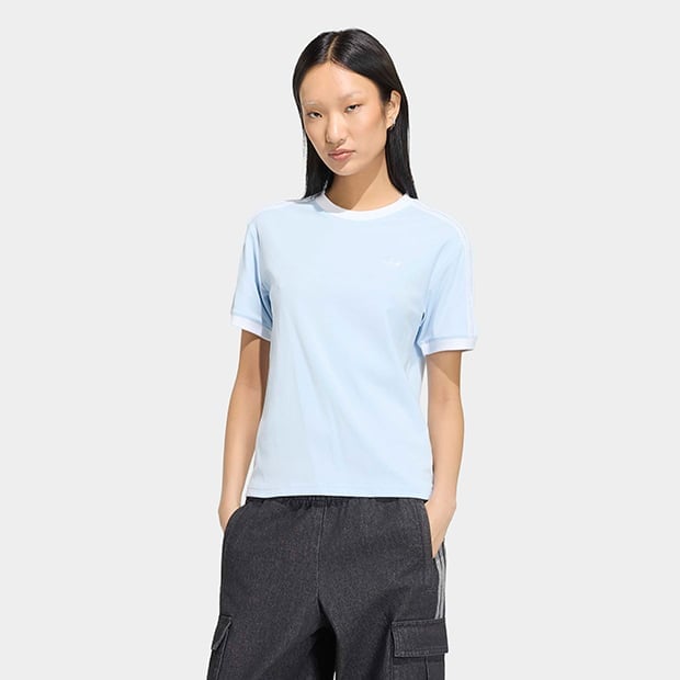 レディース スリーストライプス 半袖 Tシャツ　クリスタルスカイ　