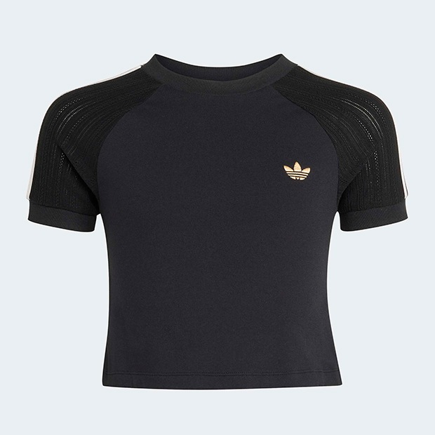 ジュニア キッズ スリム ニット スリーストライプス 半袖  Tシャツ　ブラック　