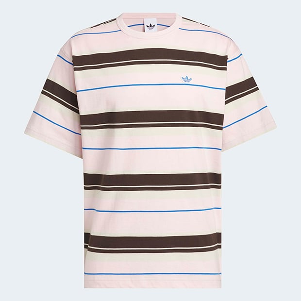 メンズ ストライプ クルーネック 半袖 Tシャツ サンディピンク