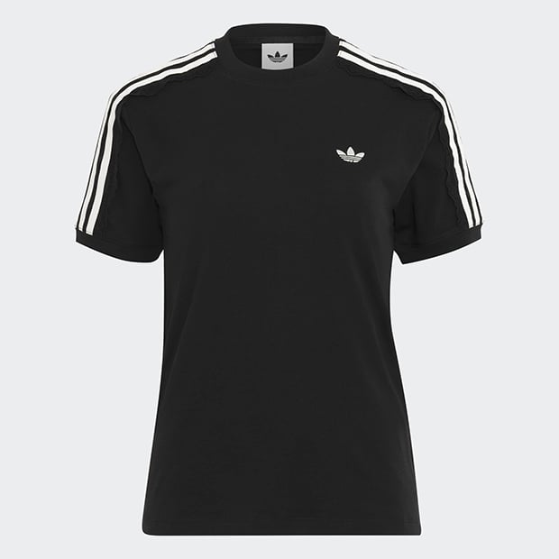 レディース レース スリーストライプス 半袖 Tシャツ ブラック