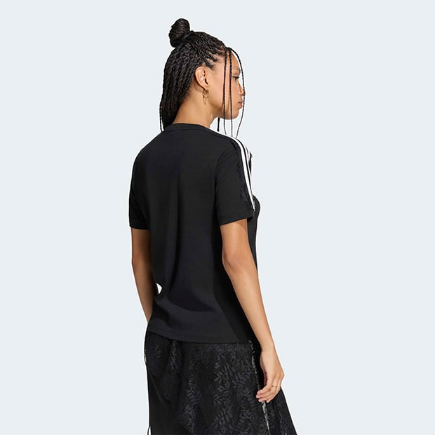 レディース レース スリーストライプス 半袖 Tシャツ ブラック