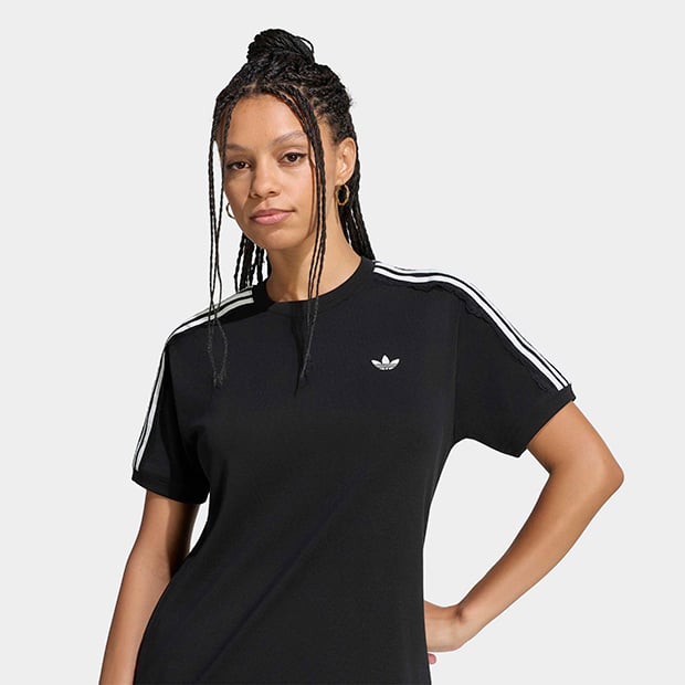 レディース レース スリーストライプス 半袖 Tシャツ ブラック