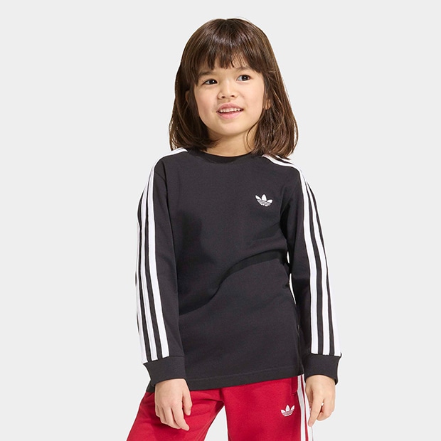 ジュニア キッズ アディカラー スリーストライプ 長袖 Tシャツ　ブラック　