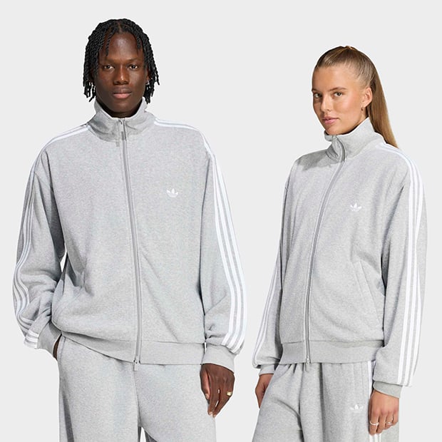 アディダス ジャージ 上下セット グレー×ホワイト M/L 5269 ユニセックス アディカラー ブークレ トラックトップ（ジャージ