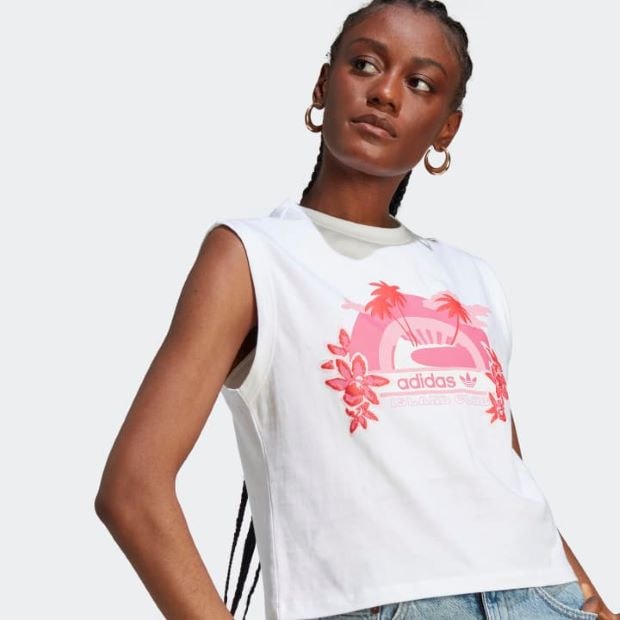 レディース ノースリーブ グラフィックTシャツ ホワイト