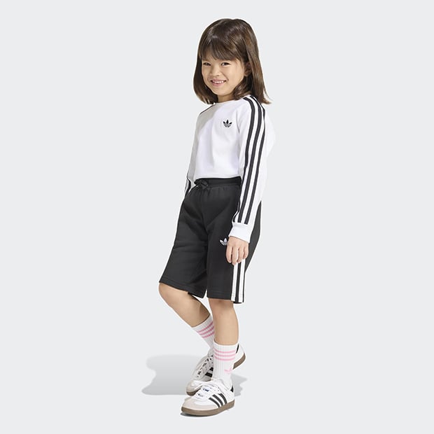 ジュニア キッズ アディカラー スリーストライプ 長袖 Tシャツ　ホワイト　
