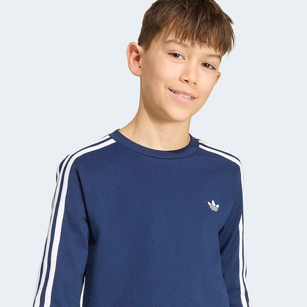 ジュニア キッズ アディカラー スリーストライプ 長袖 Tシャツ　ナイトインディゴ　