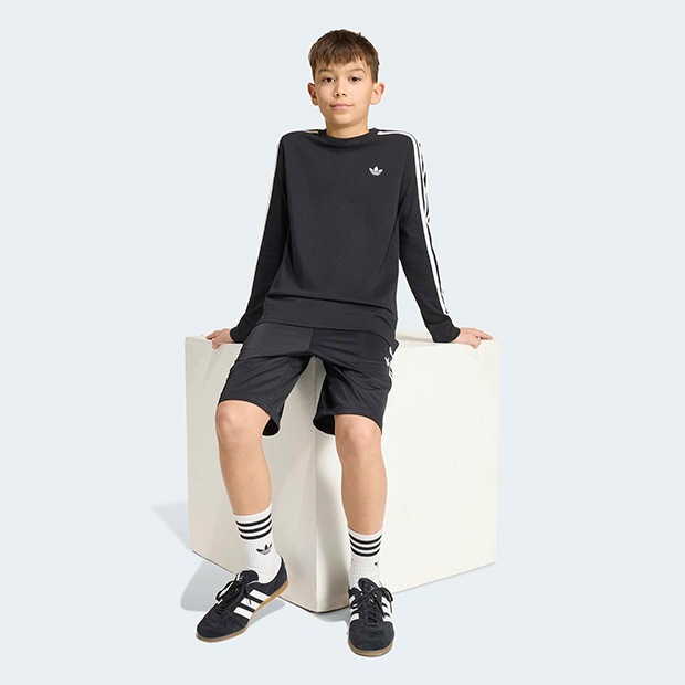 ジュニア キッズ アディカラー スリーストライプ 長袖 Tシャツ ブラック