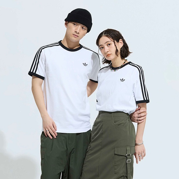 メンズ アディカラー スリーストライプ 半袖 Tシャツ　ホワイト　