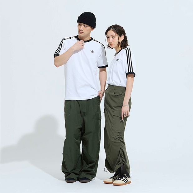 メンズ アディカラー スリーストライプ 半袖 Tシャツ　ホワイト　