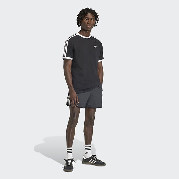 メンズ アディカラー スリーストライプ 半袖 Tシャツ ブラック