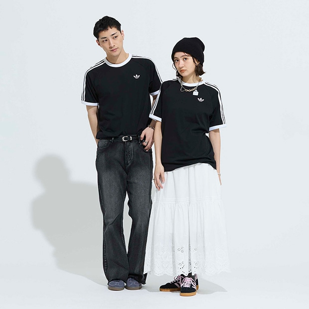 メンズ アディカラー スリーストライプ 半袖 Tシャツ ブラック