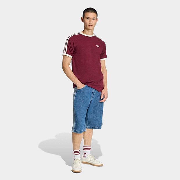 メンズ アディカラー スリーストライプ 半袖 Tシャツ　マルーン　