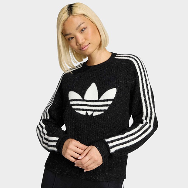 アディダス　ニット クルーネック スウェット ラメ加工 ブラック　新品 新品S⭐️adidas ニット クルーネック スウェット キラキラ加工