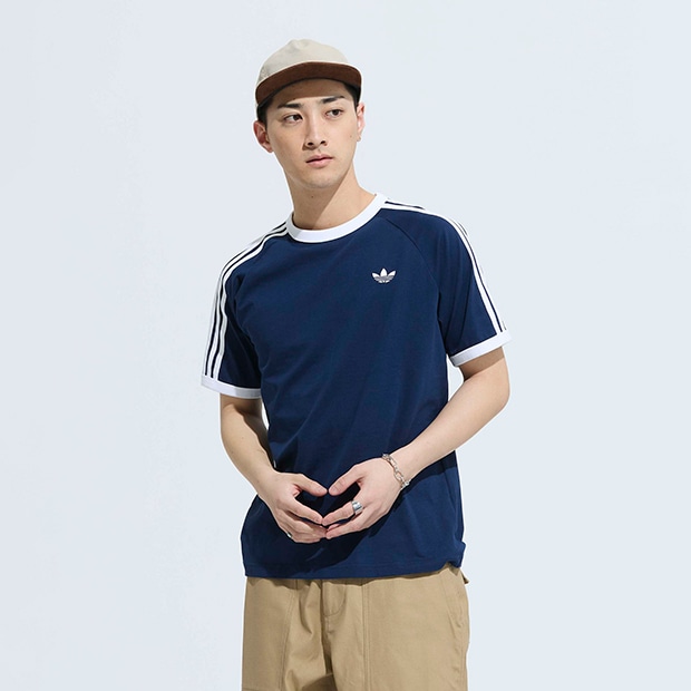 メンズ アディカラー スリーストライプ 半袖 Tシャツ　ナイトインディゴ　