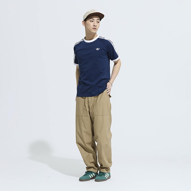 メンズ アディカラー スリーストライプ 半袖 Tシャツ　ナイトインディゴ　