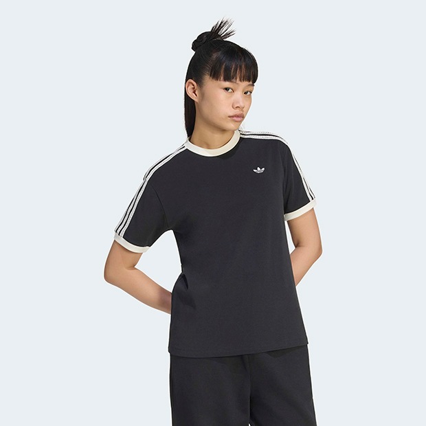 レディース アディダス オリジナルス サマーグロー アドバンスド スリーストライプス 半袖 Tシャツ　ブラック　