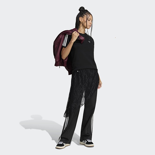 レディース レース スリーストライプス 半袖 Tシャツ ブラック