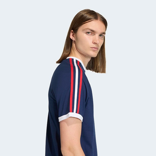 メンズ アディカラー スリーストライプ 半袖 Tシャツ ナイトインディゴ