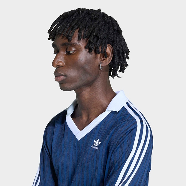 メンズ アディカラー ピケ サッカー長袖Tシャツ ナイトインディゴ